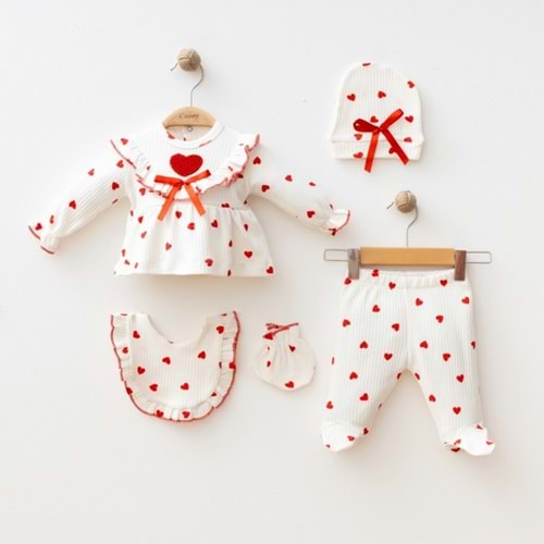 BEBE TK 1-3 AY 25220 KIZ SÜSLÜ SÜZÜNE KALPLİ 5 Lİ SET